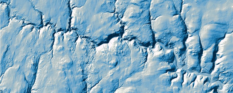 LiDAR-derived hillshade revealing terrain relief across the same area